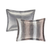 Long Faux Fur 4-Piece Comforter Set, Blush/Grey Stripe