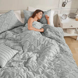 Diamond Ruched Pintuck Pleated Woven Comforter Set, Gray