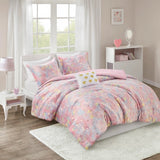 Gold Metallic Printed Plush Comforter Set, Pink