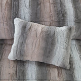 Long Faux Fur 4-Piece Comforter Set, Blush/Grey Stripe