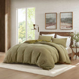 Stone-Washed Cotton Waffle Texture Duvet Cover, Green