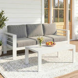 2-Piece Aluminum Outdoor Patio Sofa with Coffee Table