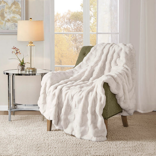 Faux Fur Velvet Throw 50x60", Ivory