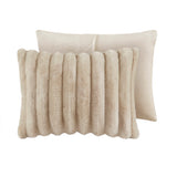 3 Piece Ultra Soft Faux Fur Ribbed Comforter Set, Taupe