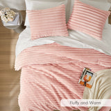 300GSM Fluffy Ribbed Plush Comforter Set,Pink