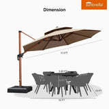 PURPLE LEAF Double Top 11 ft Round Outdoor Patio Umbrella with High Quality Sunbrella Fabric