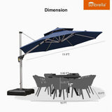 PURPLE LEAF Double Top 11 ft Round Outdoor Patio Umbrella with High Quality Sunbrella Fabric