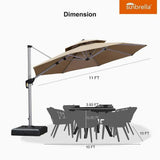 PURPLE LEAF Double Top 11 ft Round Outdoor Patio Umbrella with High Quality Sunbrella Fabric
