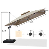PURPLE LEAF Large Square Patio Cantilever Umbrella With Base for Garden Pool Porch
