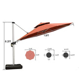 PURPLE LEAF Large Round Patio Cantilever Umbrella With Base for Deck, Pool, Backyard