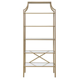 Serena 70-inch 5-shelf Glass Bookshelf Gold