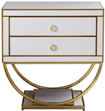Alyssa Contemporary Side Table with Stunning Gold Stainless Steel Base and Dual Drawer Storage Solutions