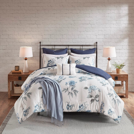 Watercolor Flora Comforter Set, Blue