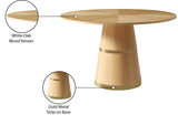 Hans Round White Oak Dining Table with Glossy Finish & Gold Stripes - Modern Elegance for Home