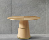 Hans Round White Oak Dining Table with Glossy Finish & Gold Stripes - Modern Elegance for Home