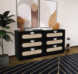 Cane Mid Century Dresser with Natural Cane Drawers and Elegant Brushed Brass and Chrome Handles