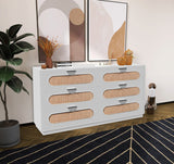 Cane Mid Century Dresser with Natural Cane Drawers and Elegant Brushed Brass and Chrome Handles