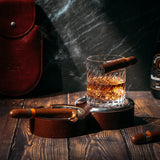 Luxurious Cigar Glass - In A Leather Horseshoe Storage Case