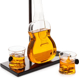 Guitar Whiskey & Wine Decanter & Mahogany Base - 1000 ML