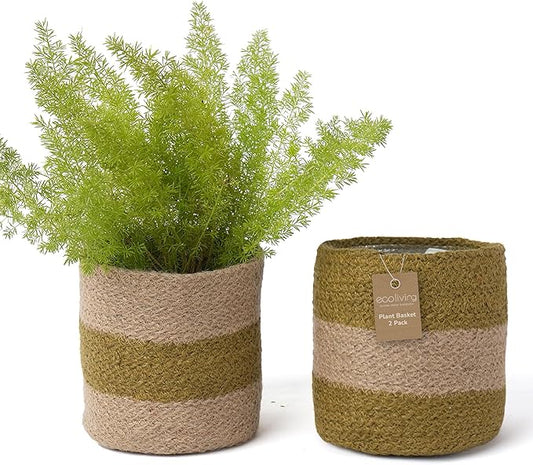 Jute Planters with Lining, Olive & Natural, 6.5" Set of 2 (16 Units)