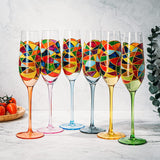 Stained Glass Champagne Flutes Set of 6 Hand Painted