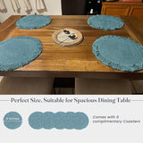 Blue Braided Cotton Placemats Set of 6 with Fringes