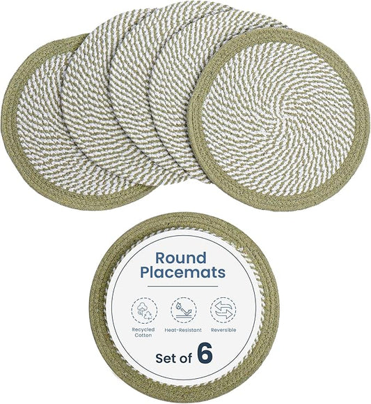 Melange Green & White Braided Cotton Placemat set of 6