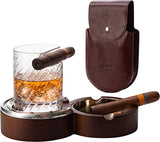 Luxurious Cigar Glass - In A Leather Horseshoe Storage Case