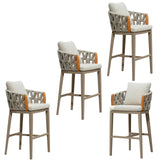 PURPLE LEAF Hailar Outdoor Bar Stools Chair Modern Rattan Bar Stool with Back and Cushion for Balcony, Indoor or Outdoor, Kitchen Island