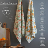 Printed Cotton Kitchen Towel Set - Yellow & Mint, 18x28 inches