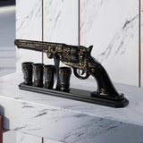 Luxury Black and Gold Pistol Decanter Set & 4 Shot Glasses