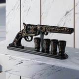 Luxury Black and Gold Pistol Decanter Set & 4 Shot Glasses