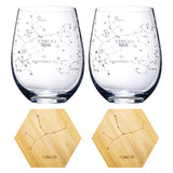 Set of 2 Zodiac Sign Wine Glasses with 2 Wooden Coasters (Virgo)