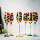 Stained Glass Champagne Flutes Set of 6 Hand Painted