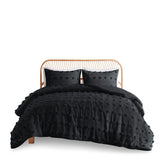 Clip Jacquard Pompom Duvet Cover Set, Black