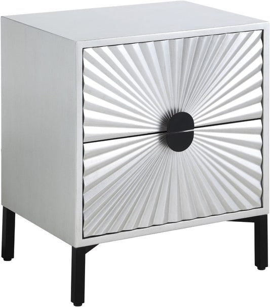 Glitz Glamorous Contemporary Side Table with Starburst Design and Matte Black Hardware Accent