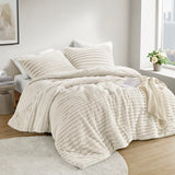 300GSM Fluffy Ribbed Plush Comforter Set,Ivory
