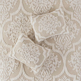 Tufted Chenille Damask Comforter/Duvet Cover Mini Set, Taupe