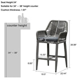 PURPLE LEAF Modern Bar Stools Aluminum Bar Stool with Cushion for Indoor and Outdoor, Kitchen Island
