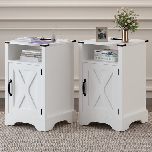 Nightstand with Charging Station Wooden Rustic 2 Count