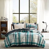 Teal/Black Plaid Comforter Set with Bed Sheets