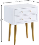 Zane Elegant White Lacquer Side Table with Gold Legs & Acrylic Handles for Contemporary Spaces