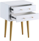 Zane Elegant White Lacquer Side Table with Gold Legs & Acrylic Handles for Contemporary Spaces