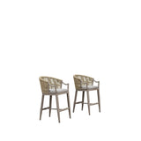 PURPLE LEAF Patio Bar Stools Set of 2 Outdoor Wicker Modern High Bar Chairs Metal Cushioned Barstools with Backs and Ergonomic Armrest