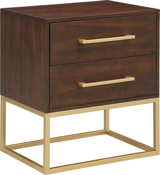 Maxine Contemporary Night Stand with Rich Black Finish and Stylish Brushed Gold Metal Accents