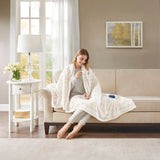 Heated 50x70" Faux Fur Electric Throw Blanket, Ivory