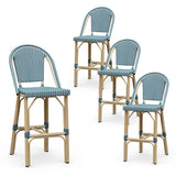 PURPLE LEAF Patio French Counter Stool Set of 2 Outdoor Backrest Barstools Aluminum Frame Woven Rattan for Indoor Kitchen Garden Balcony Restaurant