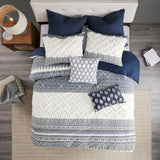 Tufted 3-Piece Comforter or Duvet Cover Set, Navy Blue