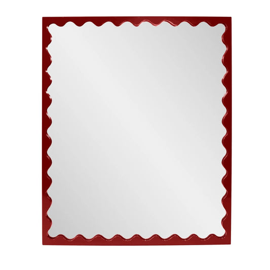 Santosh Rectangular Mirror with Inner Scalloped Edge in Glossy Burgundy