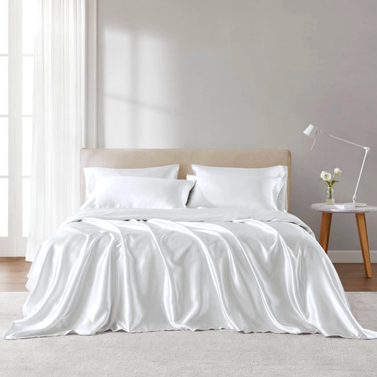 4 Piece Wrinkle-Free Satin Luxury Sheet Set, White